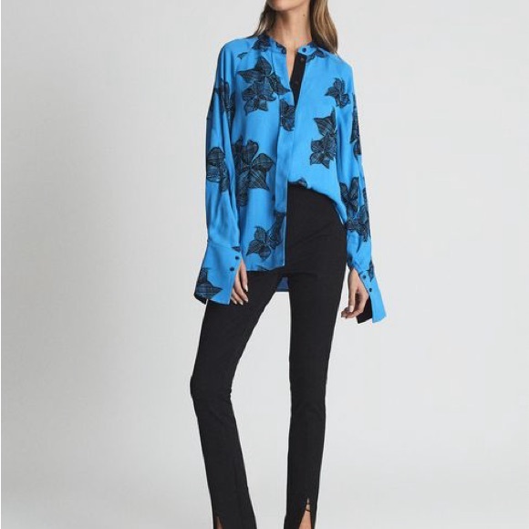 Reiss Harris Printed Floral-Sketch Satin Blouse Floral Flowy Style Size 8 Top - Picture 1 of 14